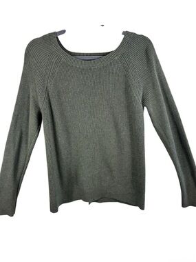 Abercrombie Fitch Women Green Ribbed Knit‎ Button Detail Long Sleeve Sweater M